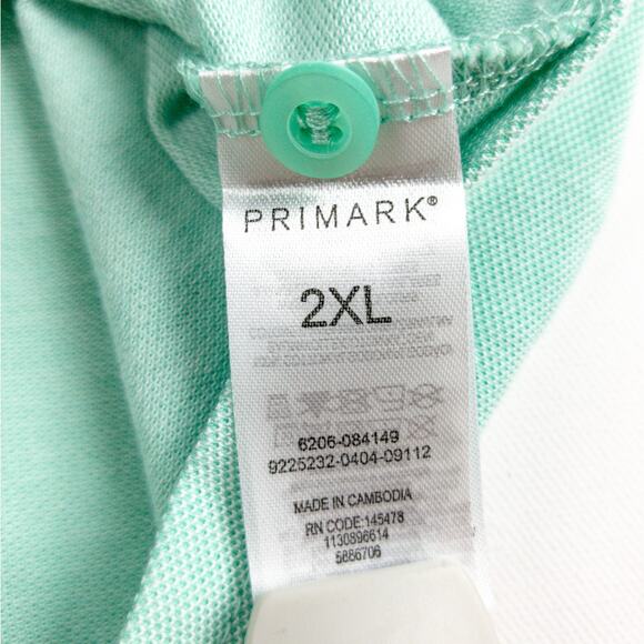 Primark Polo Men's 2XL Shirt Short Sleeve Cotton Mint Green Checks Birds NWT - Picture 7 of 11